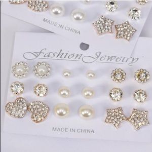 Rhinestone Hearts, Stars & Pearl Earrings